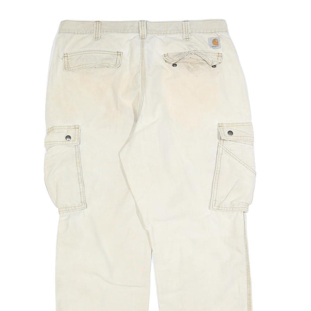 CARHARTT Mens Cotton Blend Cream Relaxed Cargo Trousers W38 L32 Workwear