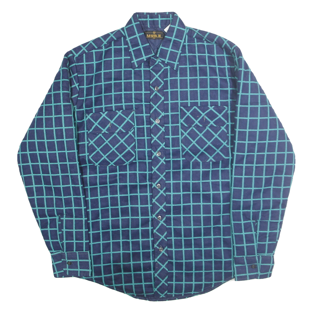 MARK II Mens Blue & Teal Check Shirt M Cotton Blend Long Sleeve Button Front