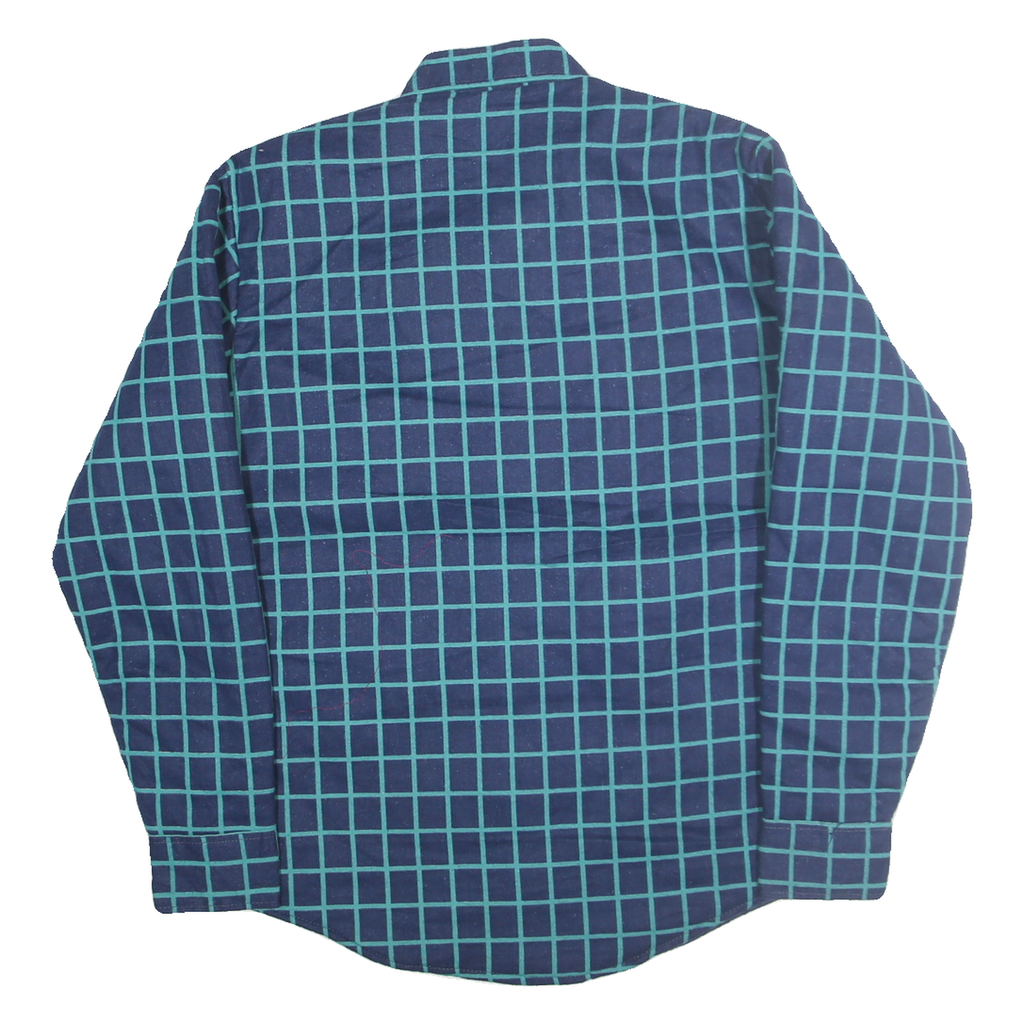 MARK II Mens Blue & Teal Check Shirt M Cotton Blend Long Sleeve Button Front
