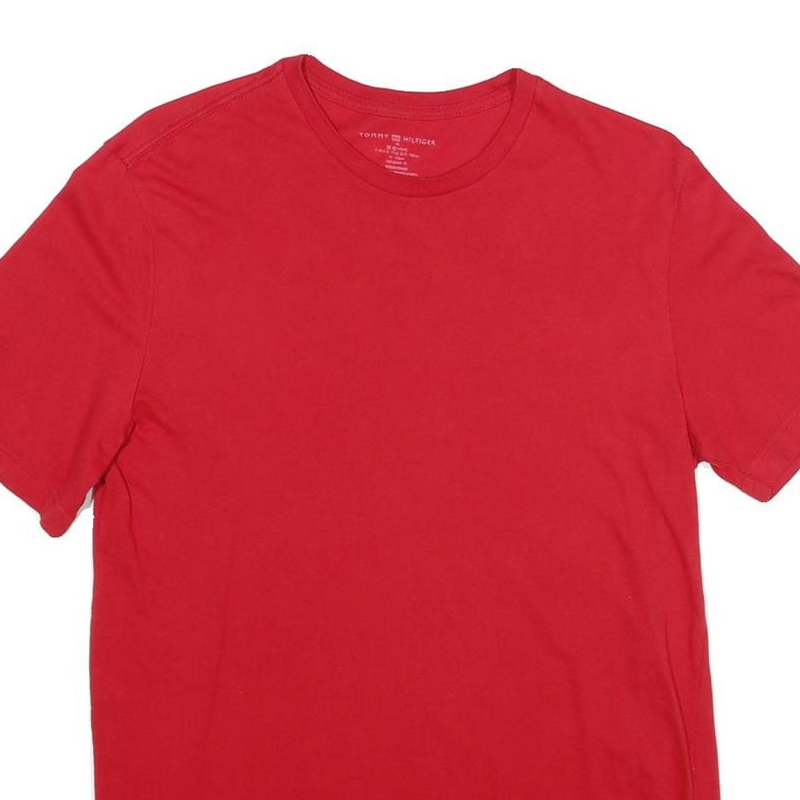 TOMMY HILFIGER Mens Red T-Shirt M Short Sleeve Crew Neck Plain Cotton Casual