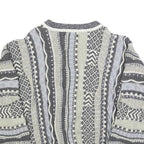 Womens Grey & Cream Patterned Cotton Blend Jumper Crew Neck Chunky Knit M Casual