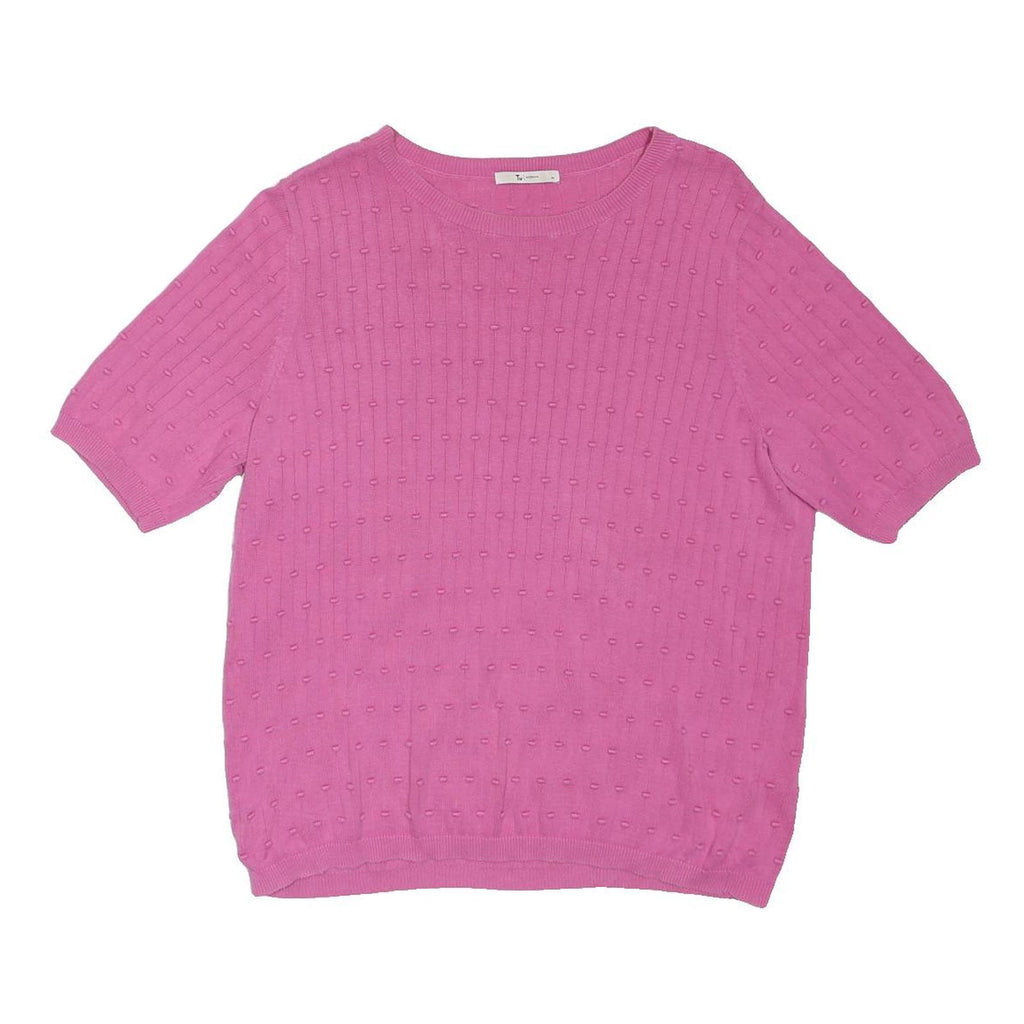 TU Womens Pink Short Sleeve Crew Neck Textured Cotton Blend Top UK 14