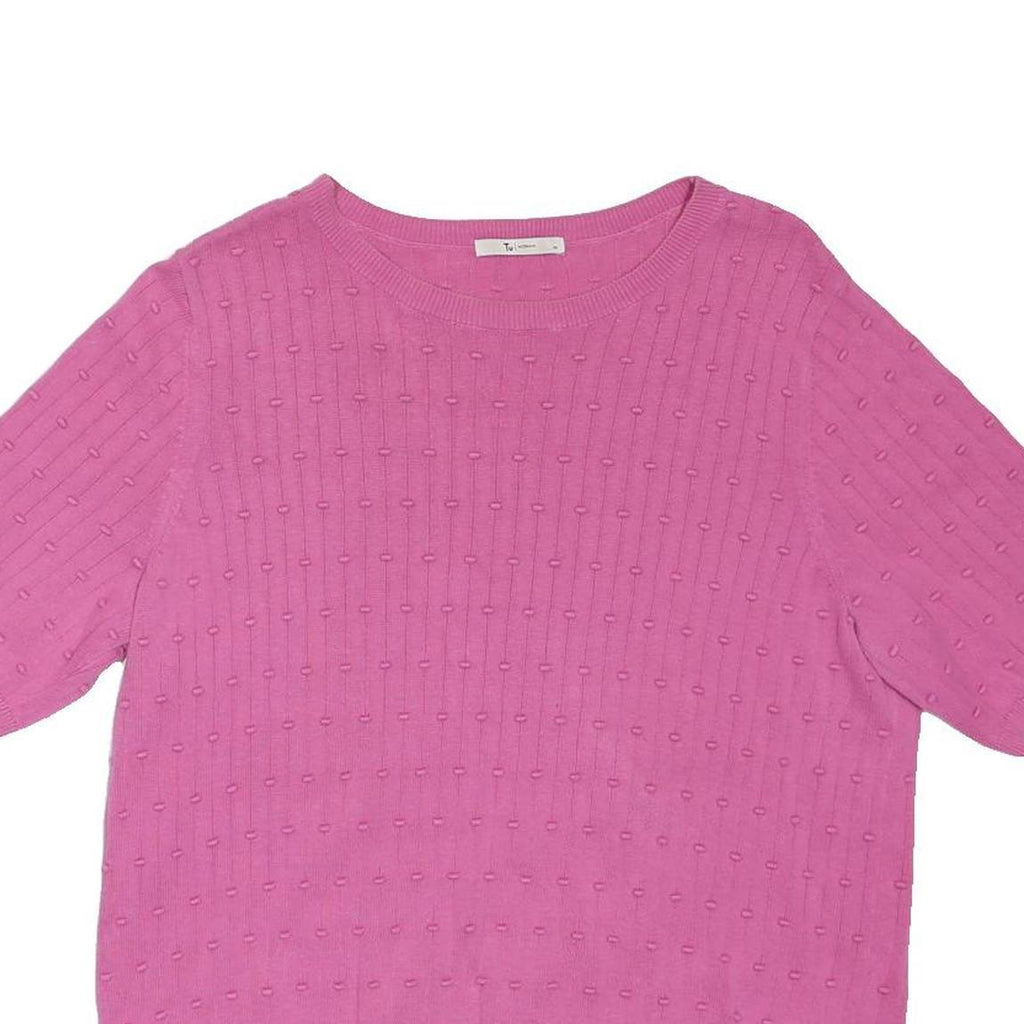 TU Womens Pink Short Sleeve Crew Neck Textured Cotton Blend Top UK 14