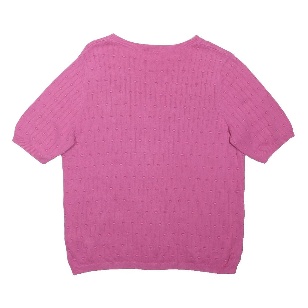 TU Womens Pink Short Sleeve Crew Neck Textured Cotton Blend Top UK 14