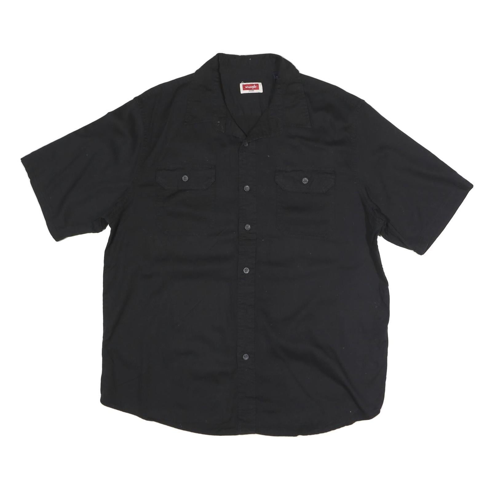 WRANGLER Mens Black Cotton Shirt L Short Sleeve Button Pocket Casual