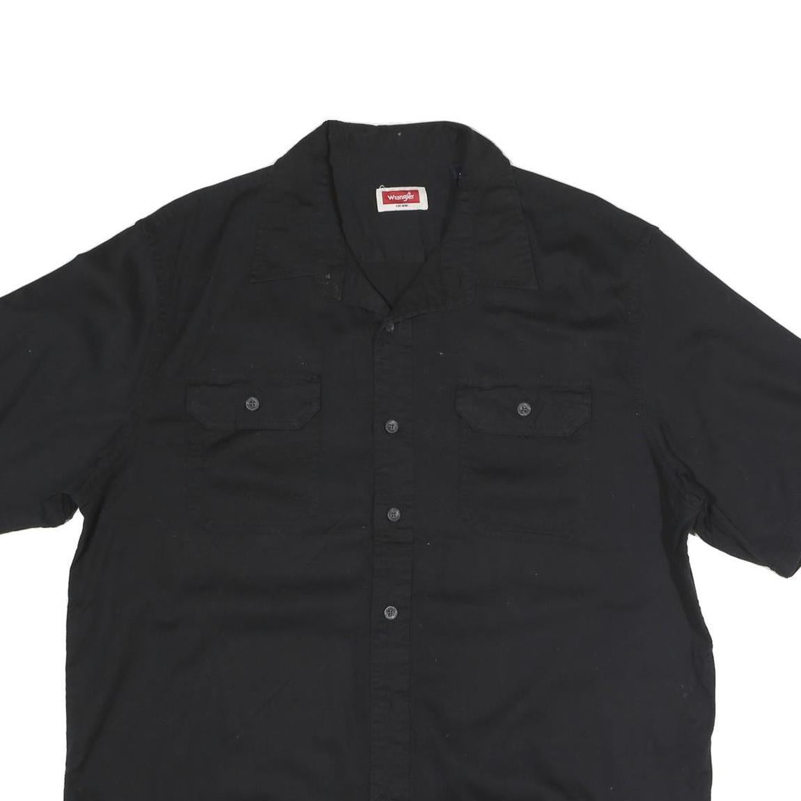 WRANGLER Mens Black Cotton Shirt L Short Sleeve Button Pocket Casual