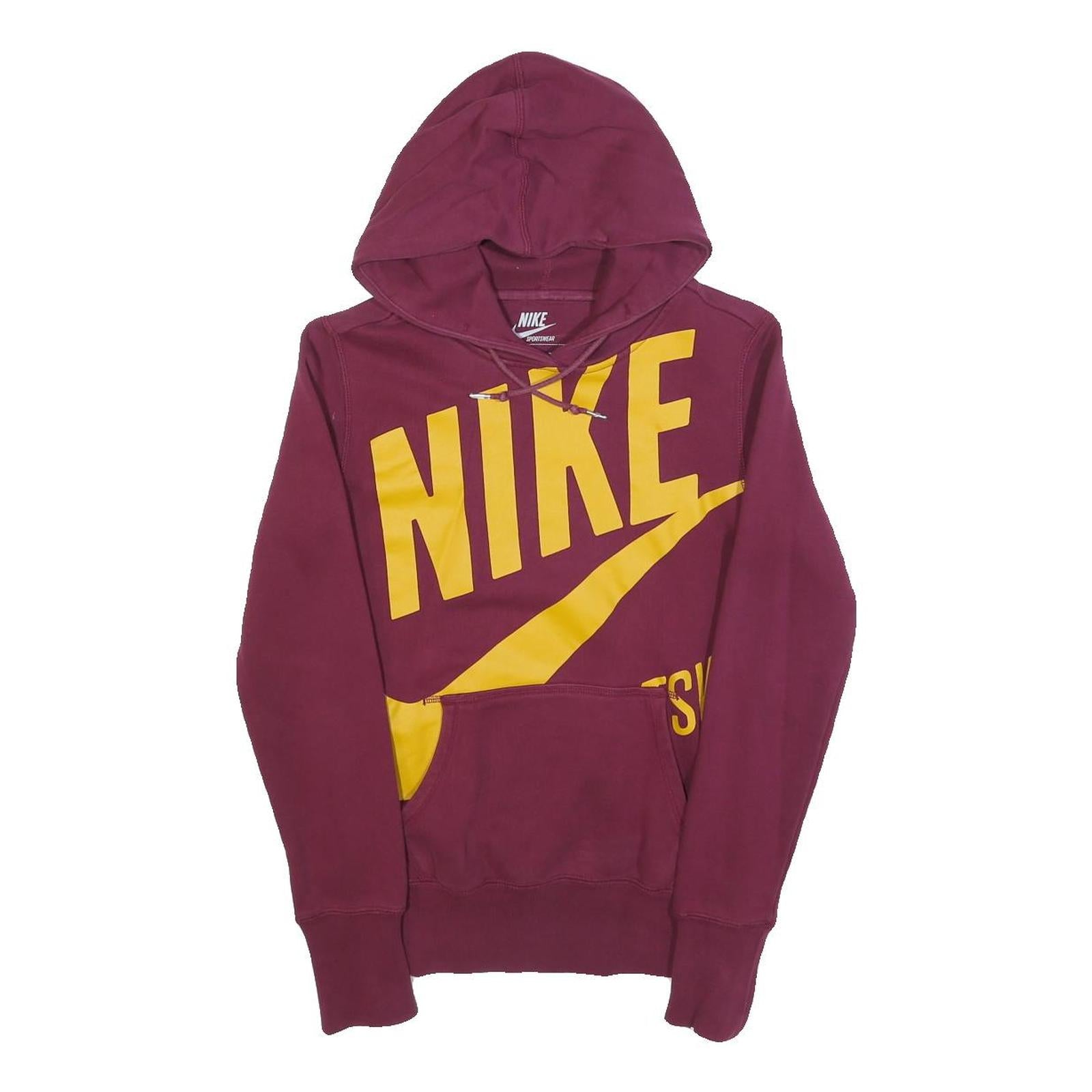 NIKE Womens Burgundy & Yellow Hoodie XS Cotton Blend Pullover Casual Sportswear