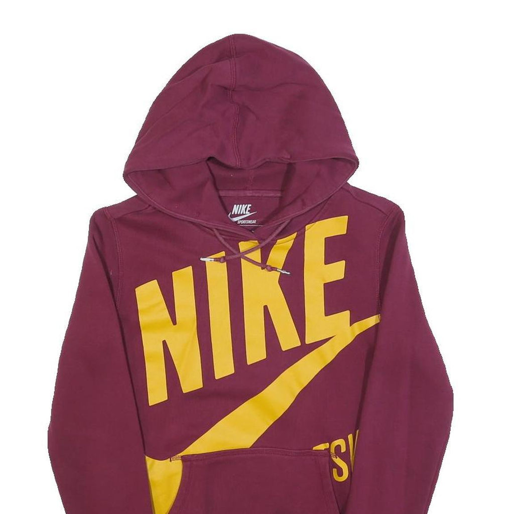 NIKE Womens Burgundy & Yellow Hoodie XS Cotton Blend Pullover Casual Sportswear