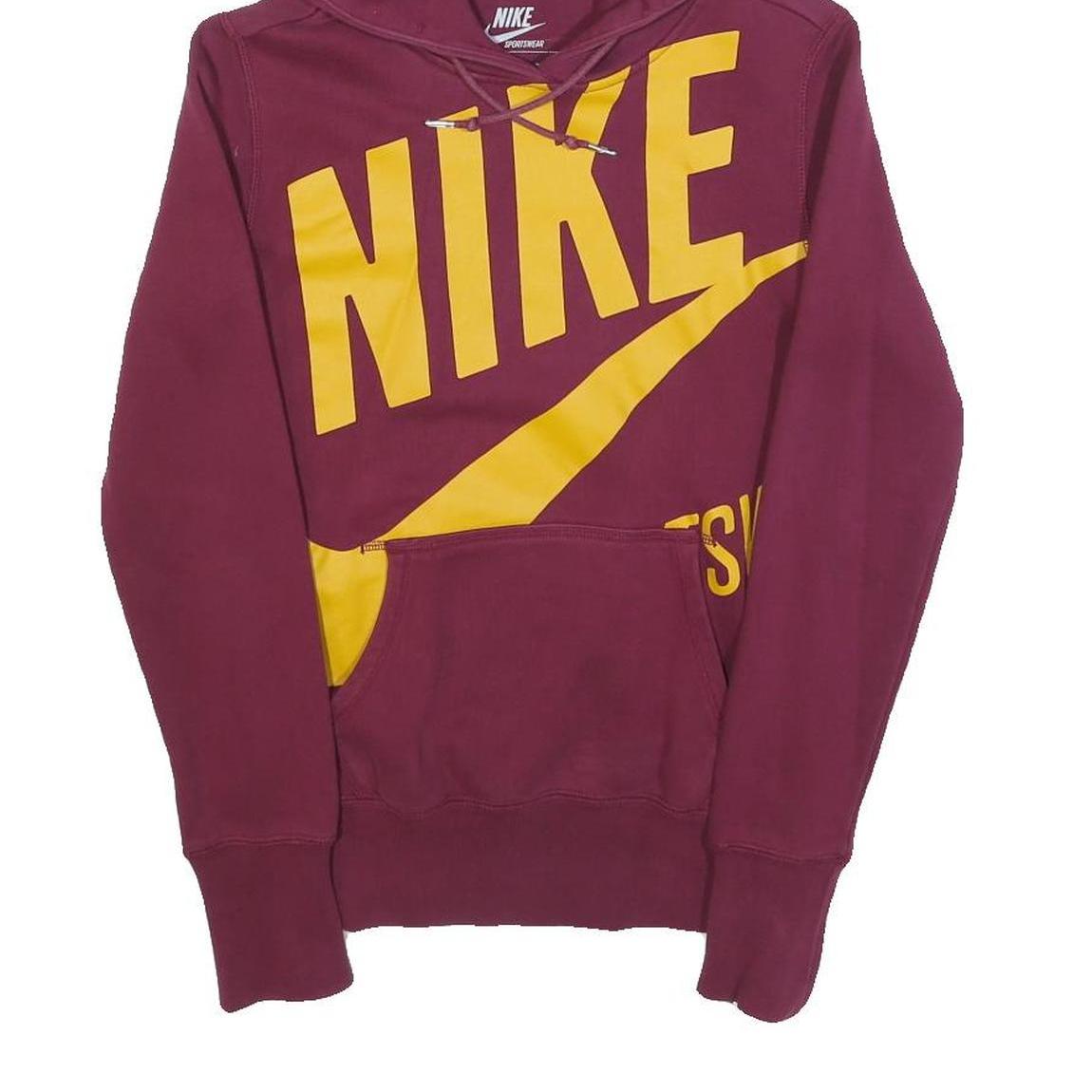 NIKE Womens Burgundy & Yellow Hoodie XS Cotton Blend Pullover Casual Sportswear