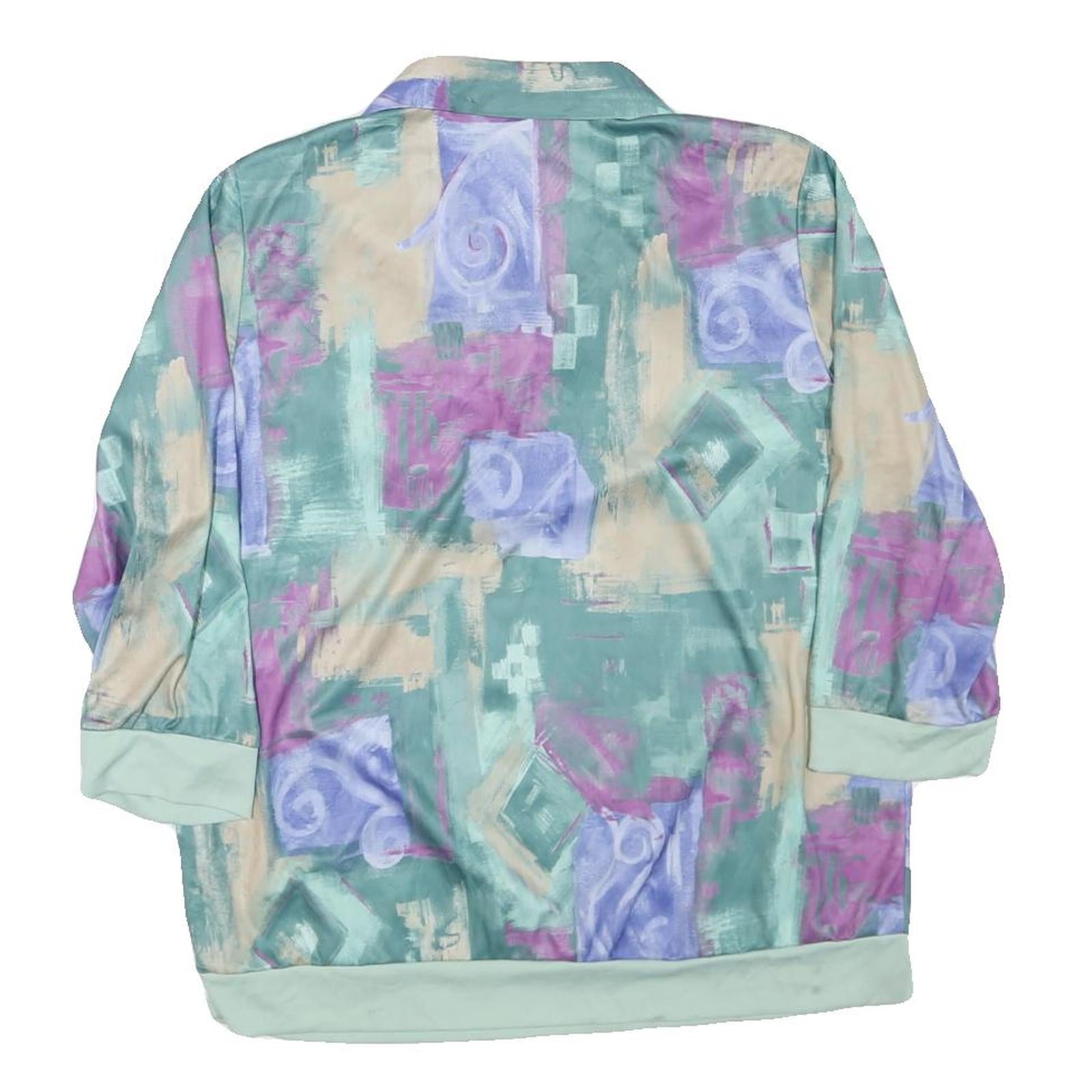 BLAIR Womens Green & Purple Printed Polo Shirt Long Sleeve Collared L Relaxed