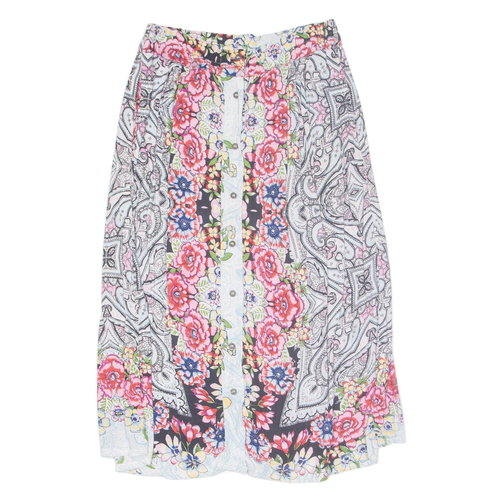 GYPSY LOVE Womens A-Line Skirt Cream Midi Crazy Pattern M