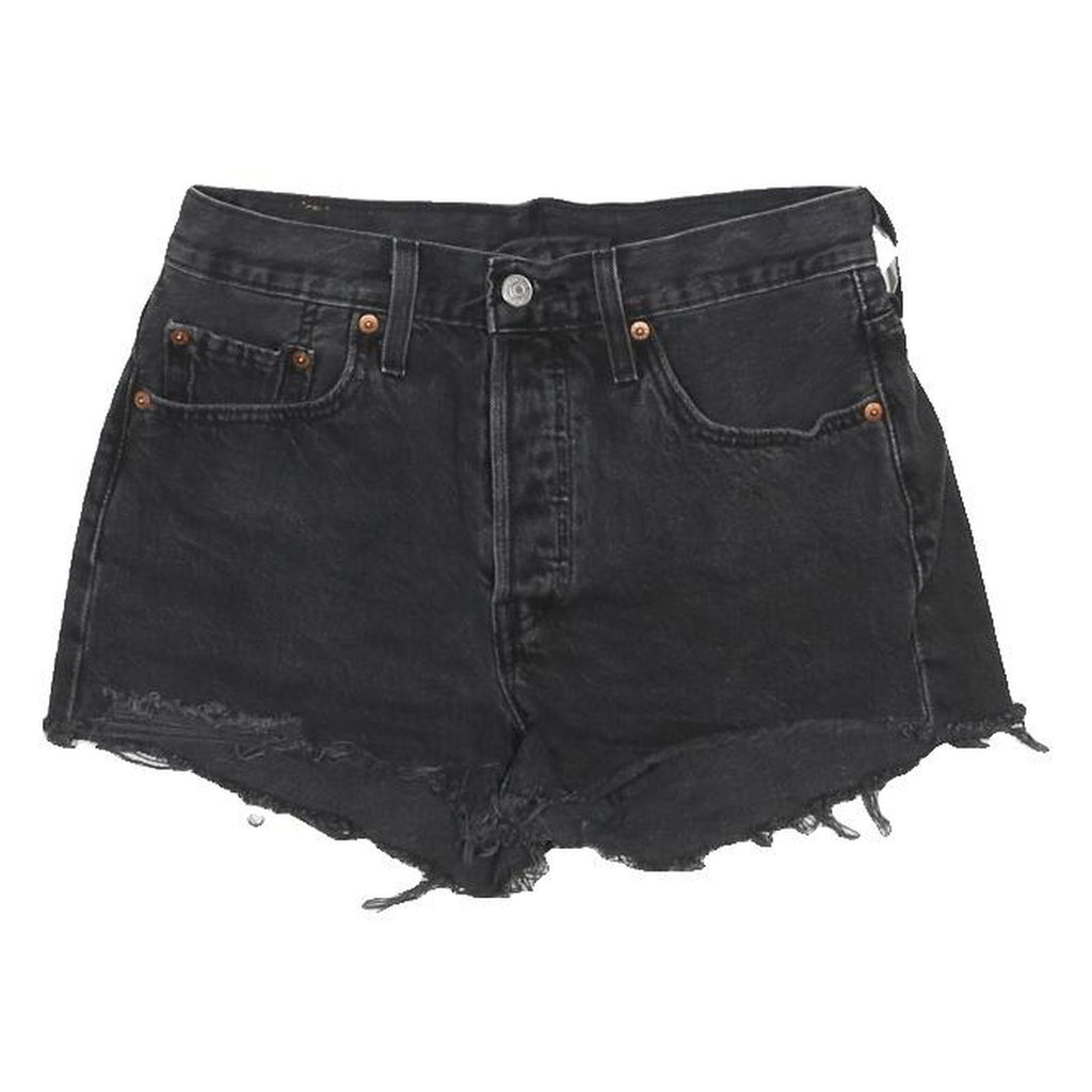 LEVI'S Womens Black Denim Cut-Off Shorts S W27 Casual Frayed Hem