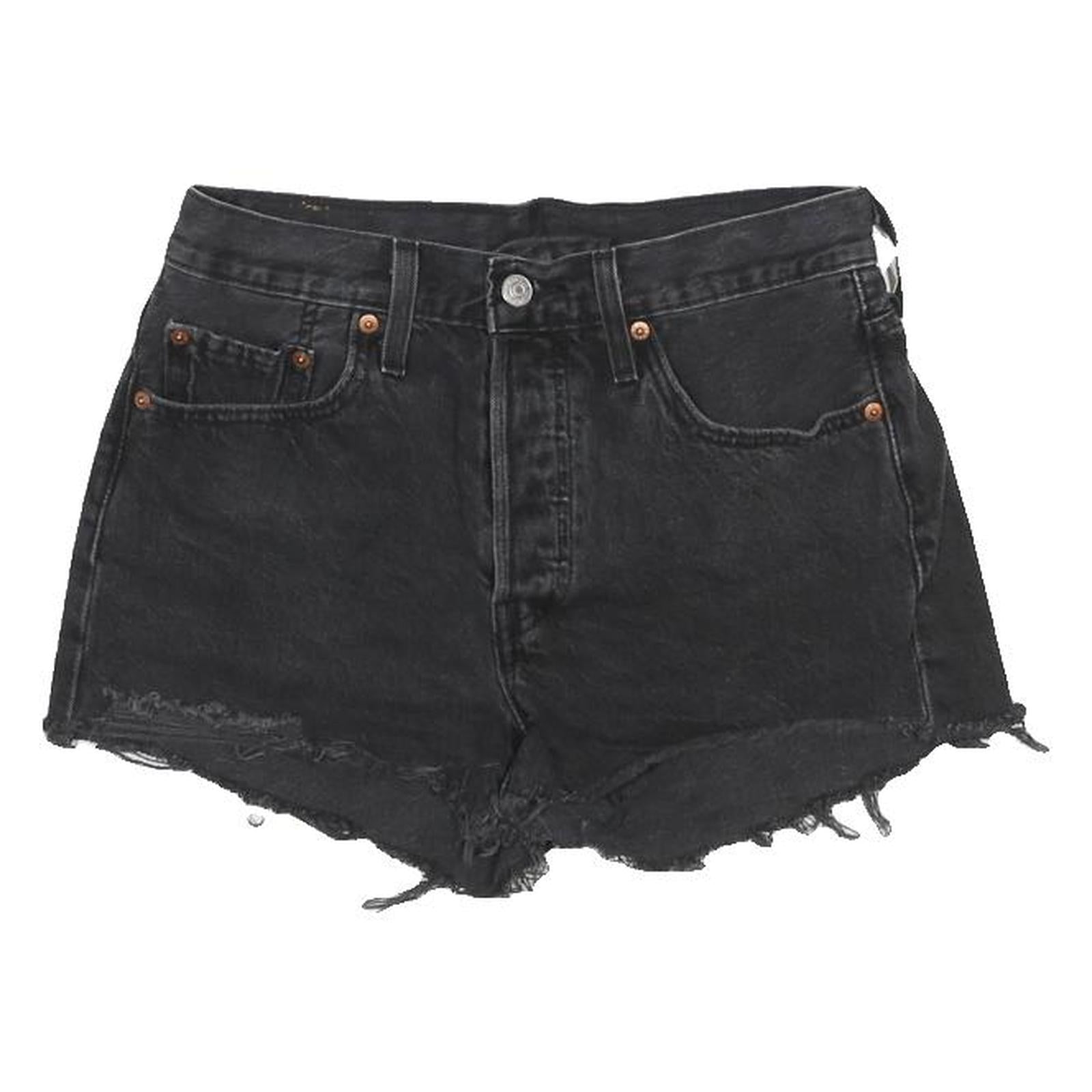 LEVI'S Womens Black Denim Cut-Off Shorts S W27 Casual Frayed Hem