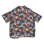 GEORGE Mens Blue Pattern Cotton Blend Shirt L Casual Short Sleeve Summer