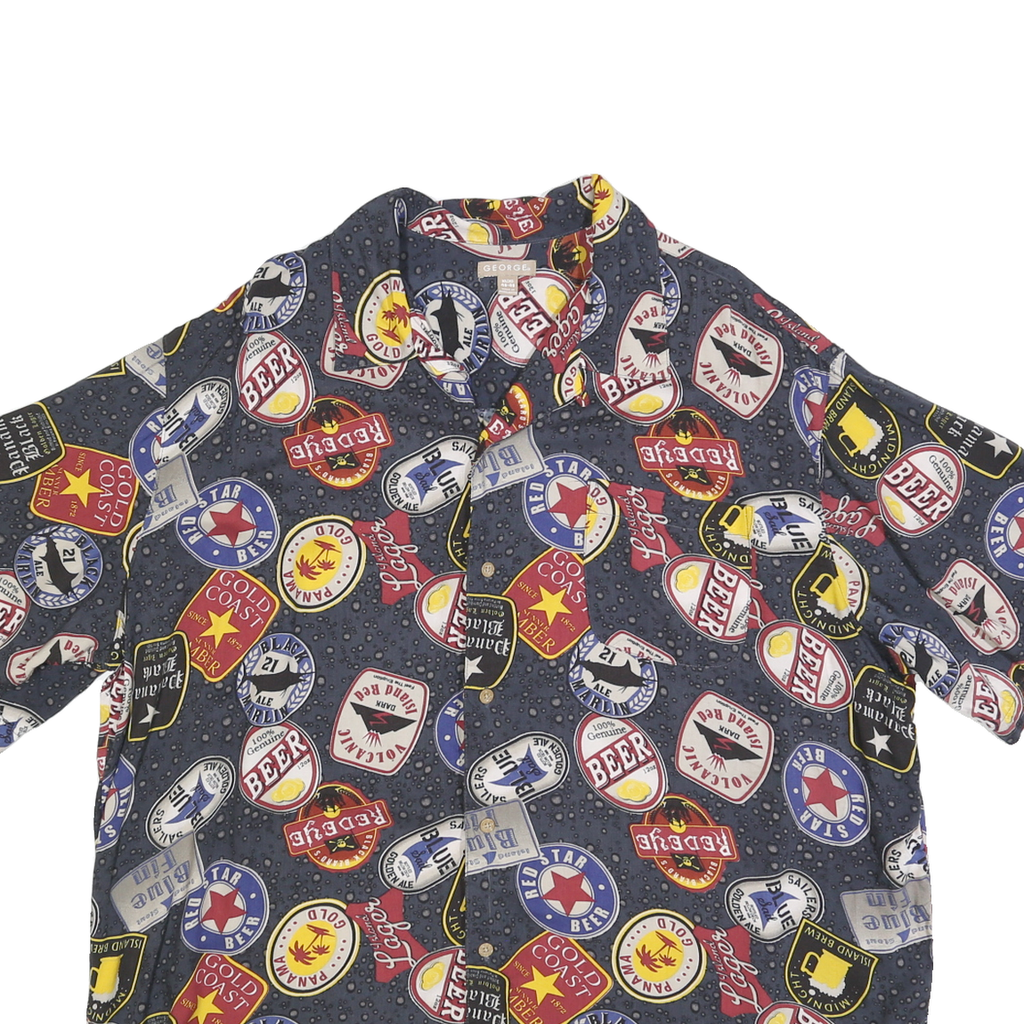 GEORGE Mens Blue Pattern Cotton Blend Shirt L Casual Short Sleeve Summer