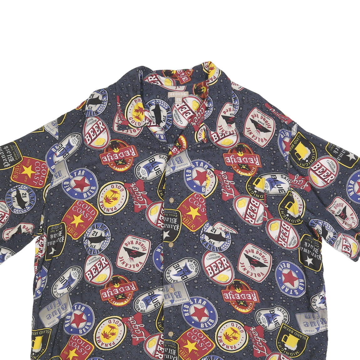 GEORGE Mens Blue Pattern Cotton Blend Shirt L Casual Short Sleeve Summer