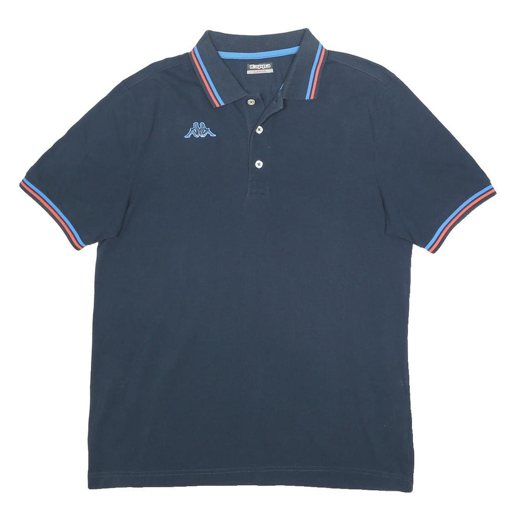 KAPPA Mens Blue Cotton Polo Shirt L Short Sleeve Embroidered Logo Stripe Collar