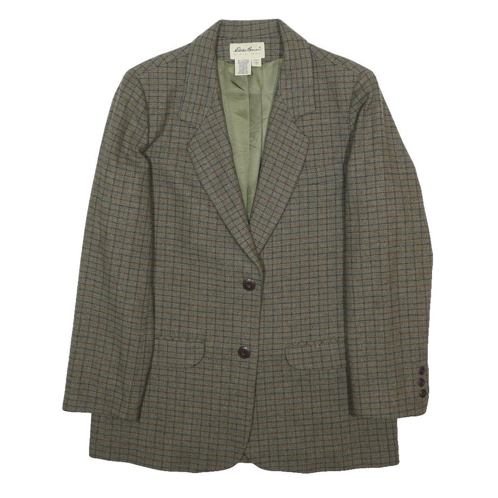 EDDIE BAUER Womens Grey Checked Wool Blazer Jacket M Woven Classic Button
