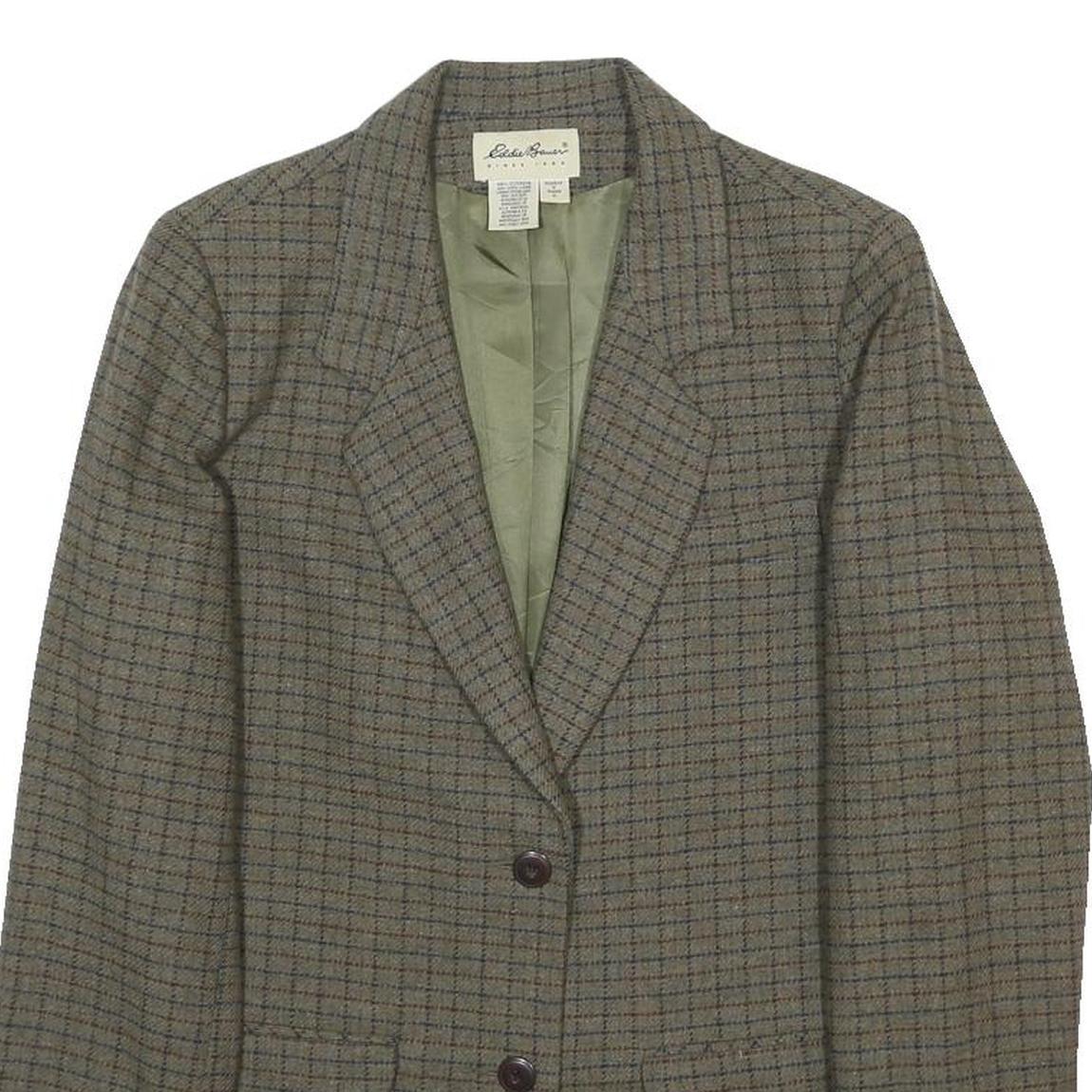 EDDIE BAUER Womens Grey Checked Wool Blazer Jacket M Woven Classic Button