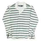 PILGRIM Mens White & Green Striped Long Sleeve Polo Shirt M Cotton Classic Fit