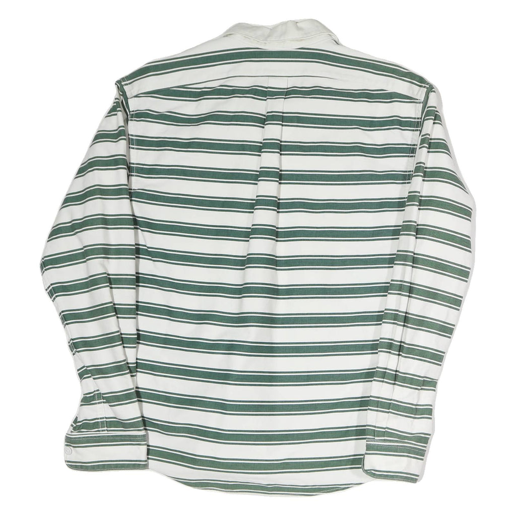 PILGRIM Mens White & Green Striped Long Sleeve Polo Shirt M Cotton Classic Fit