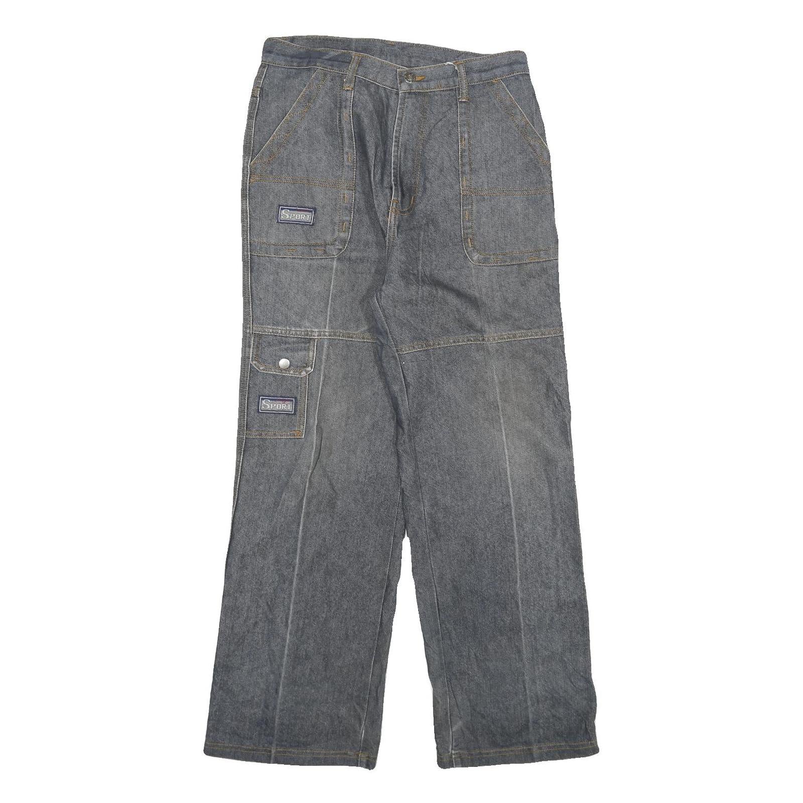 YIN HU Womens Jeans Blue Regular Straight Denim Medium W28 L27 Cargo Pockets