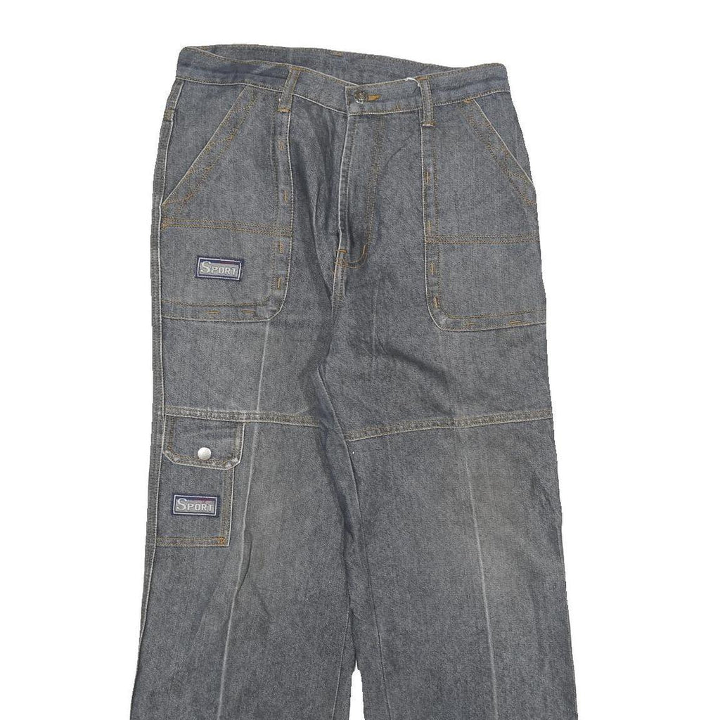 YIN HU Womens Jeans Blue Regular Straight Denim Medium W28 L27 Cargo Pockets