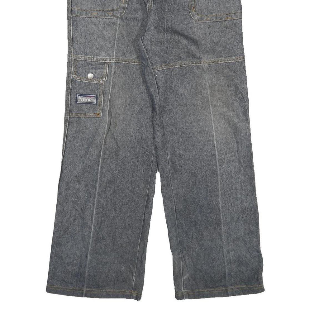 YIN HU Womens Jeans Blue Regular Straight Denim Medium W28 L27 Cargo Pockets