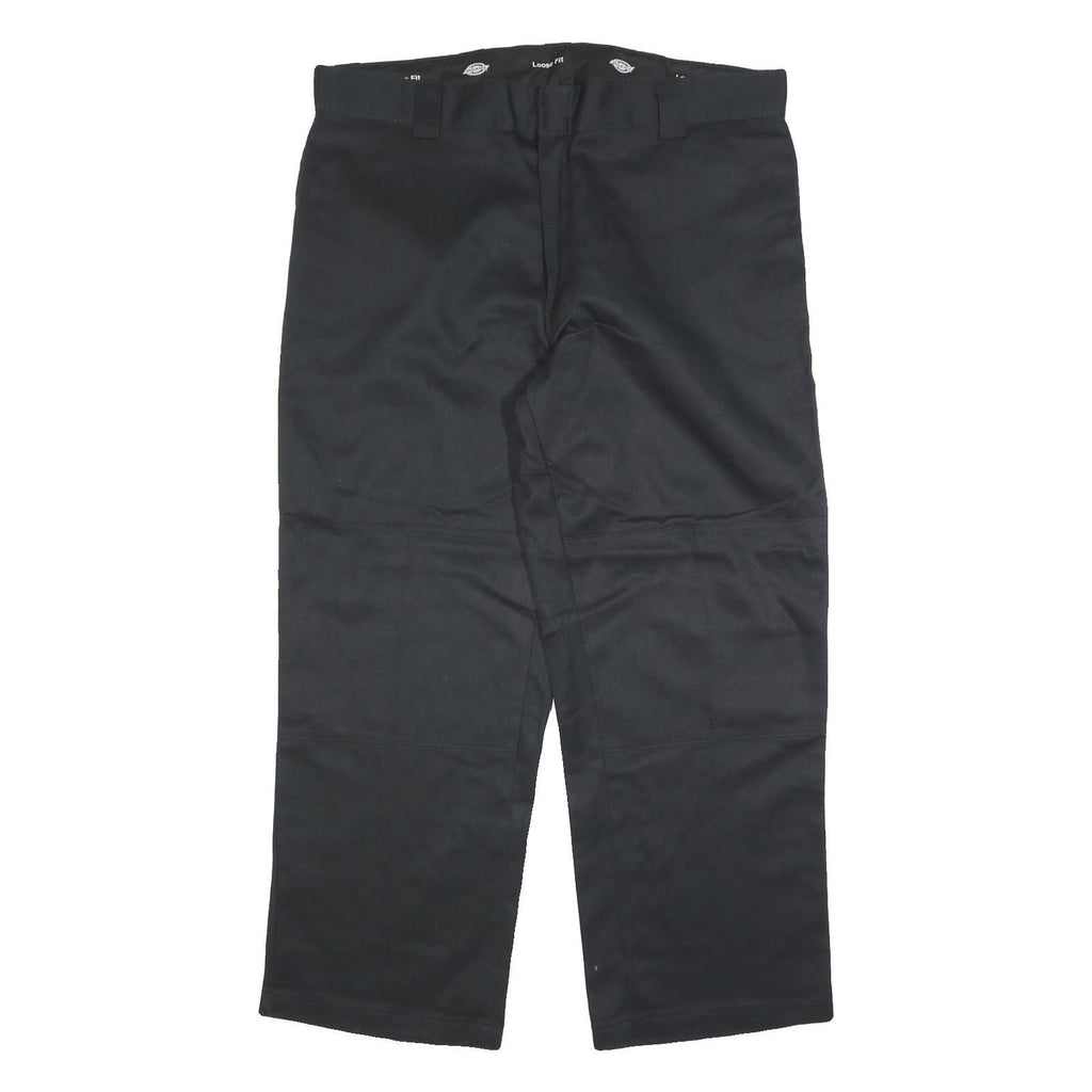 DICKIES Mens Loose Black Cotton Blend Zip Trousers W40 L30 Workwear