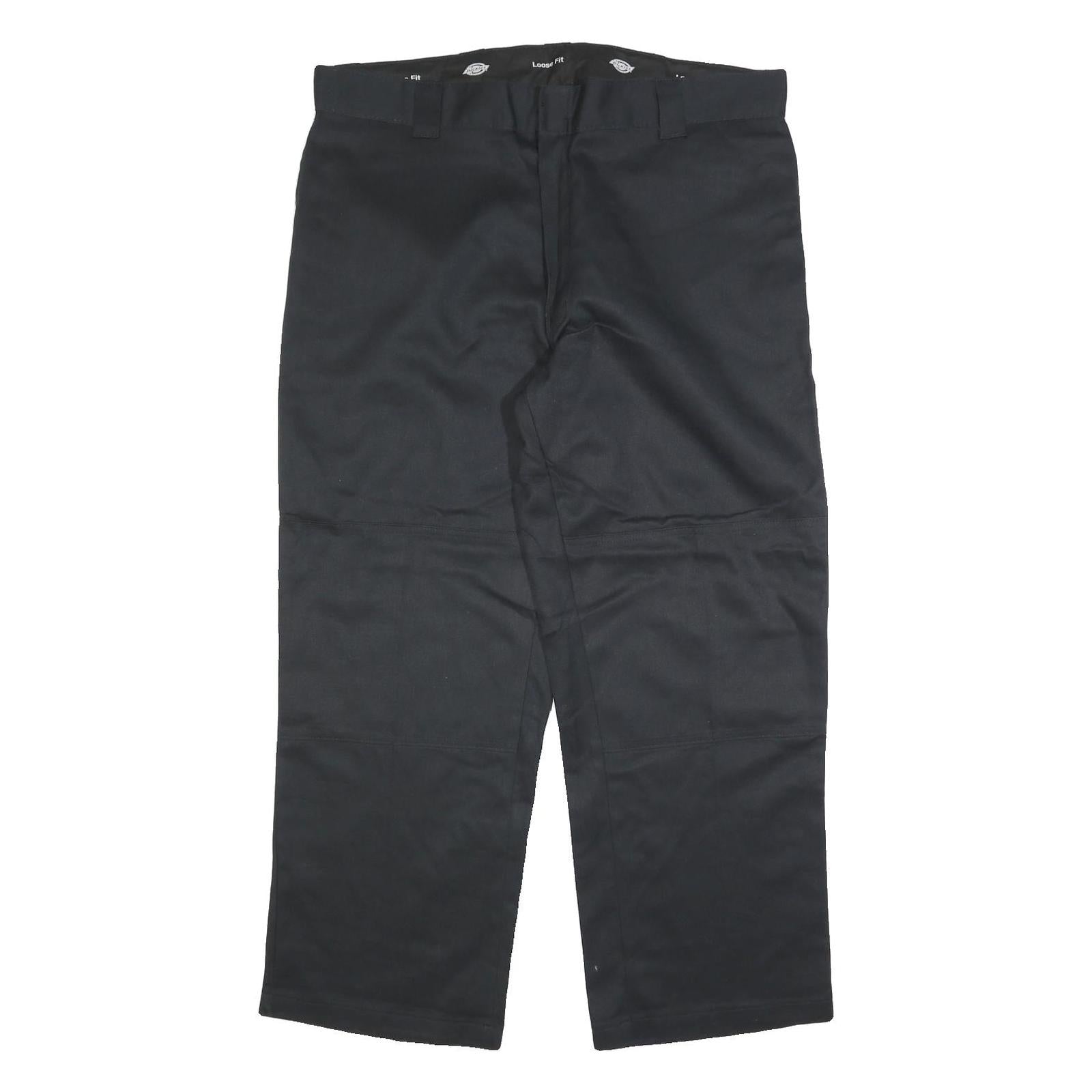DICKIES Mens Loose Black Cotton Blend Zip Trousers W40 L30 Workwear
