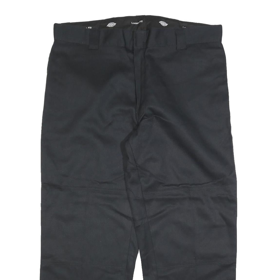 DICKIES Mens Loose Black Cotton Blend Zip Trousers W40 L30 Workwear