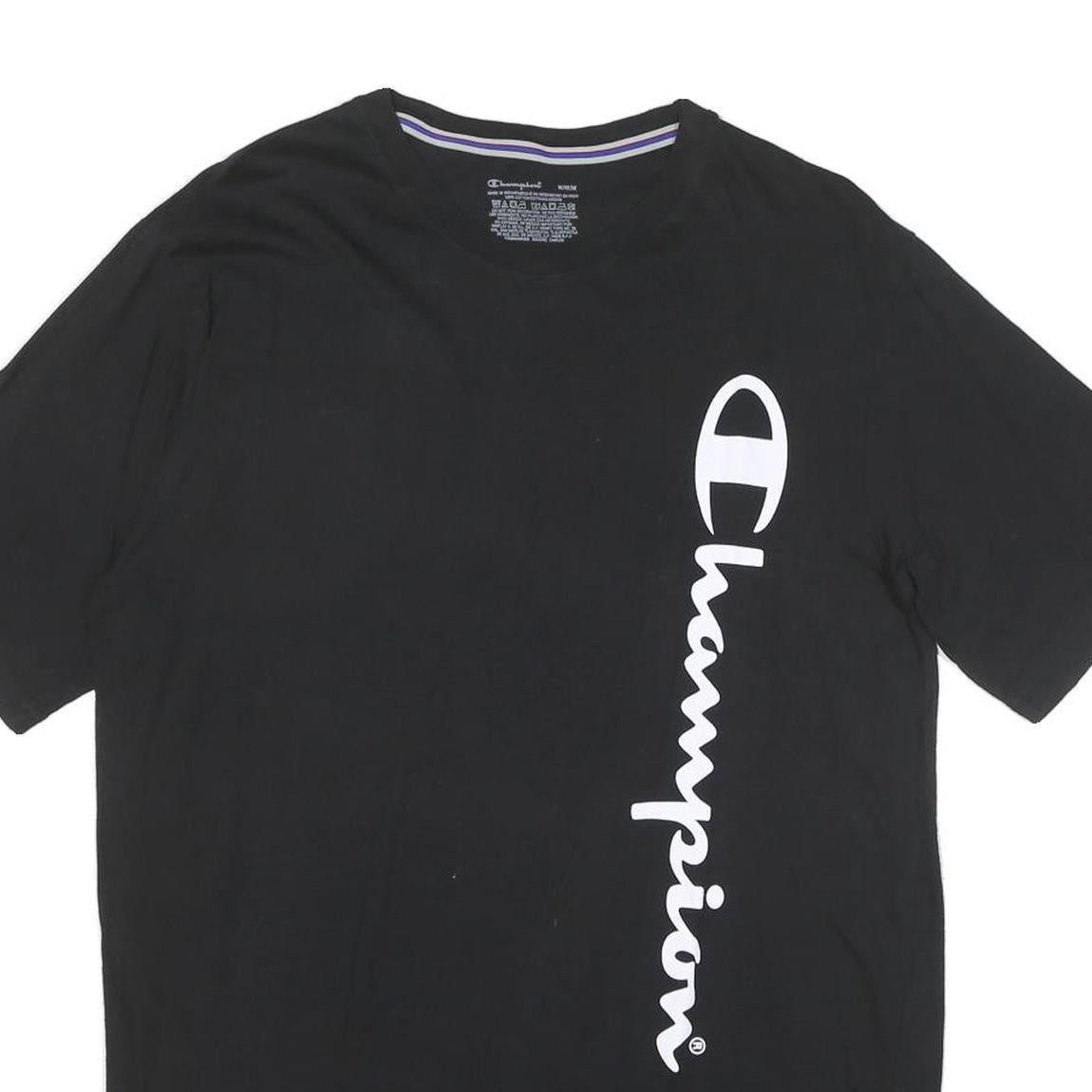 CHAMPION Mens Black Graphic T-Shirt M Short Sleeve Crew Neck Cotton Blend Casual