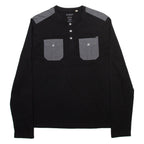 GUESS Mens T-Shirt Black Long Sleeve Button Neck M