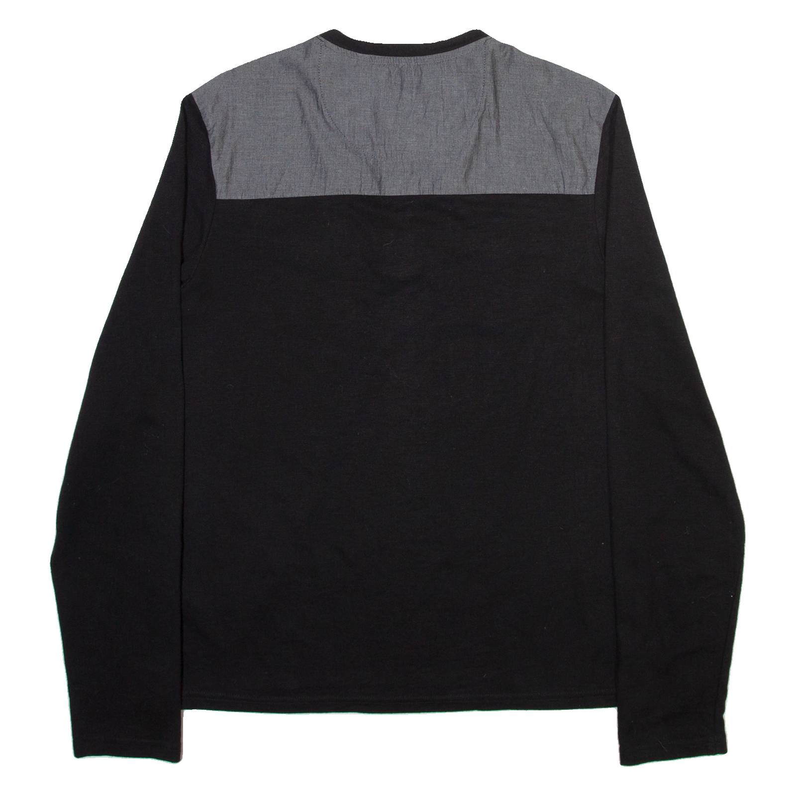 GUESS Mens T-Shirt Black Long Sleeve Button Neck M