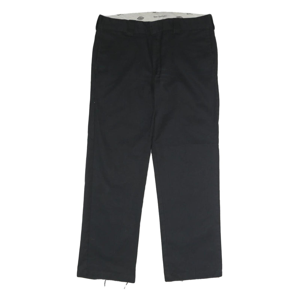 DICKIES Mens Black Slim Slim Straight Trousers W36 L32 Workwear Flat Front Zip