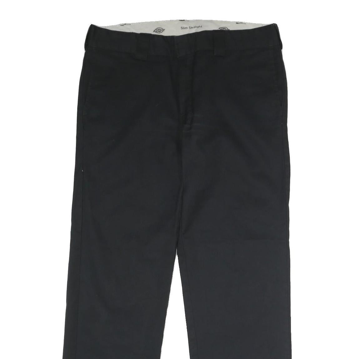 DICKIES Mens Black Slim Slim Straight Trousers W36 L32 Workwear Flat Front Zip