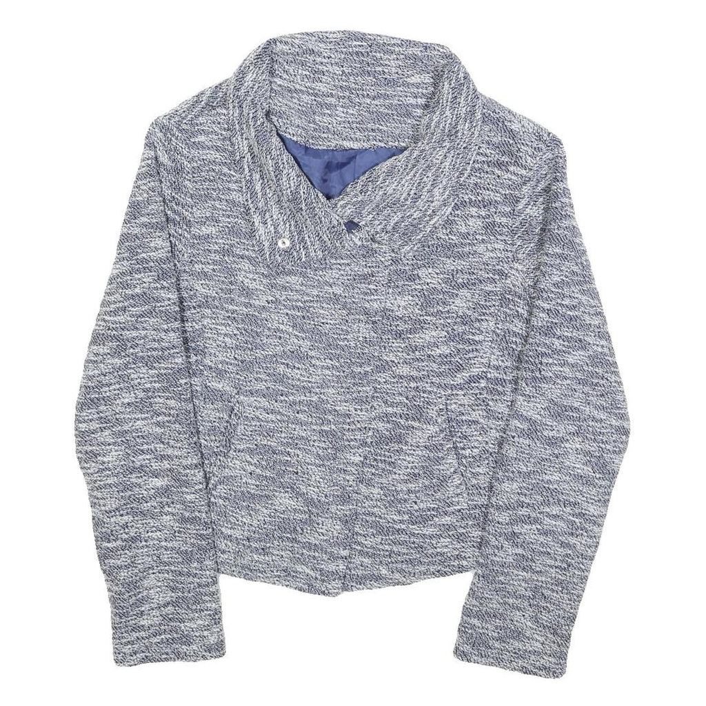 Womens Blue Jacket M Button Closure Textured Pattern Stylish Outerwear