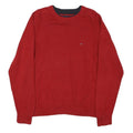 TOMMY HILFIGER Mens Red Plain Crew Neck Basic Knit M Cotton Blend Jumper