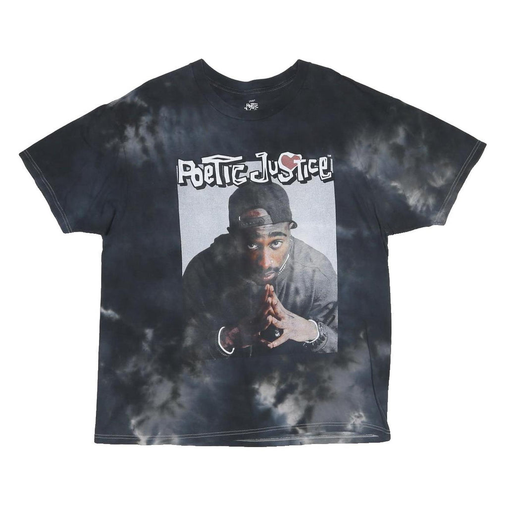 POETIC JUSTICE Mens Black & Grey Graphic T-Shirt XL Short Sleeve Crew Neck Retro