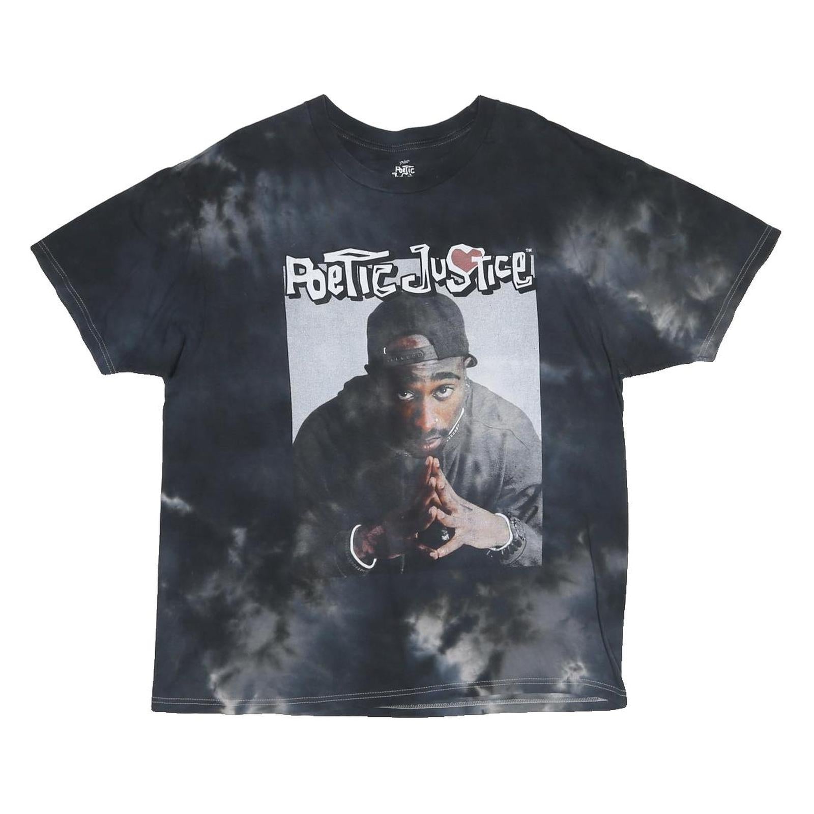 POETIC JUSTICE Mens Black & Grey Graphic T-Shirt XL Short Sleeve Crew Neck Retro