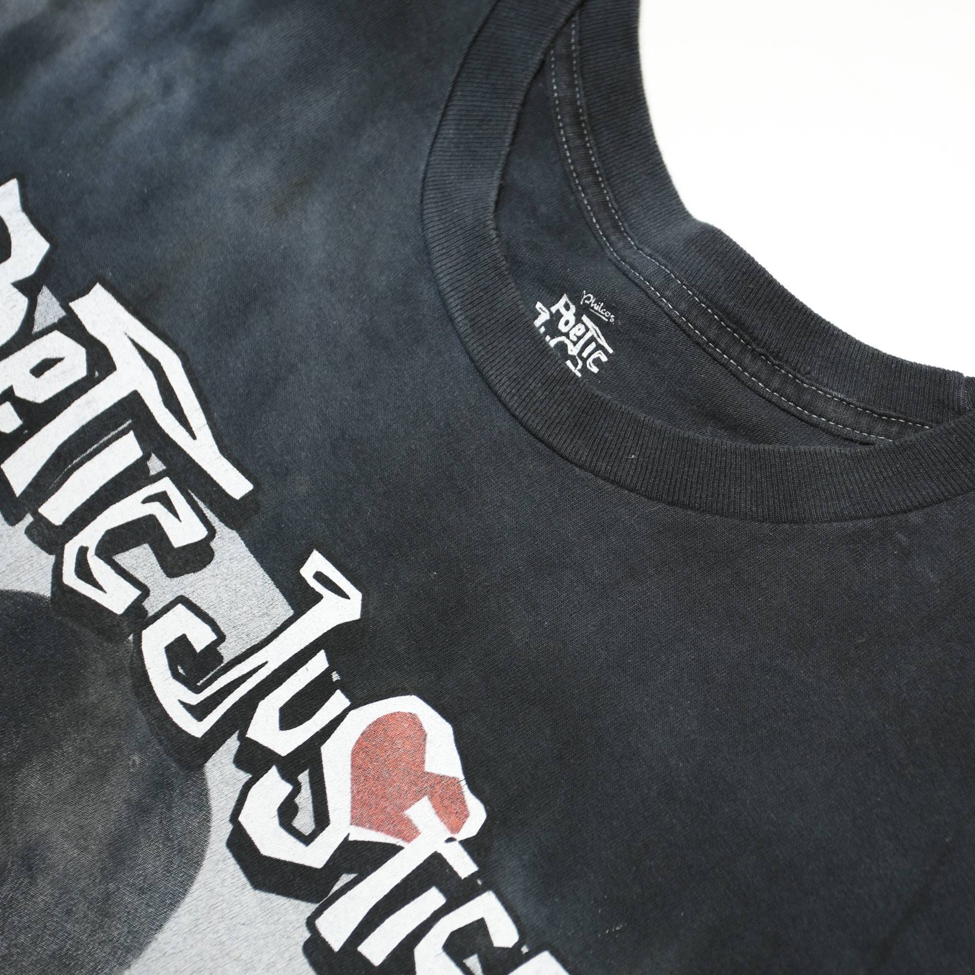 POETIC JUSTICE Mens Black & Grey Graphic T-Shirt XL Short Sleeve Crew Neck Retro