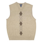 DOCKERS Mens Beige Argyle Pattern Sleeveless V-Neck Jumper Acrylic M Classic