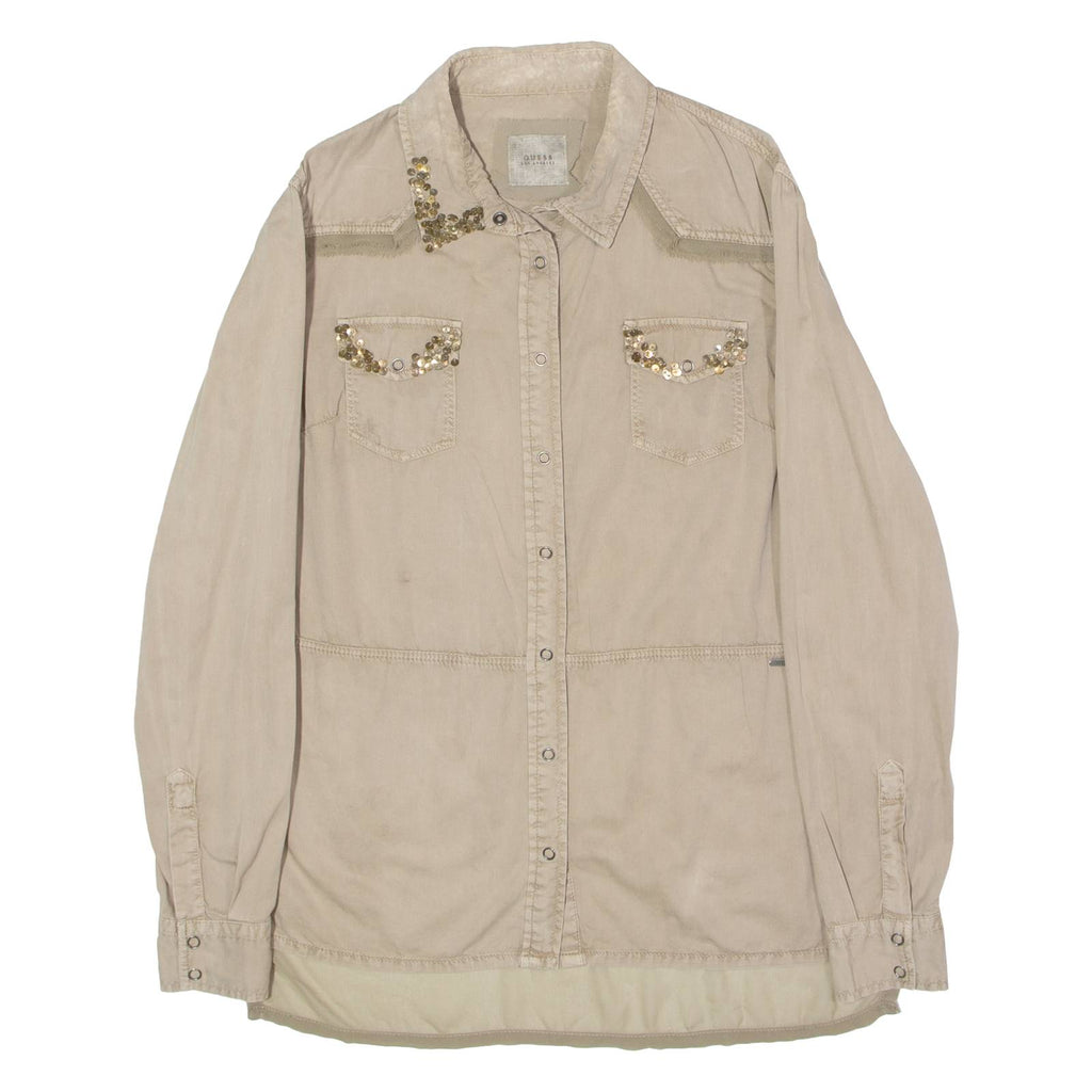 GUESS Womens Plain Shirt Beige Long Sleeve L