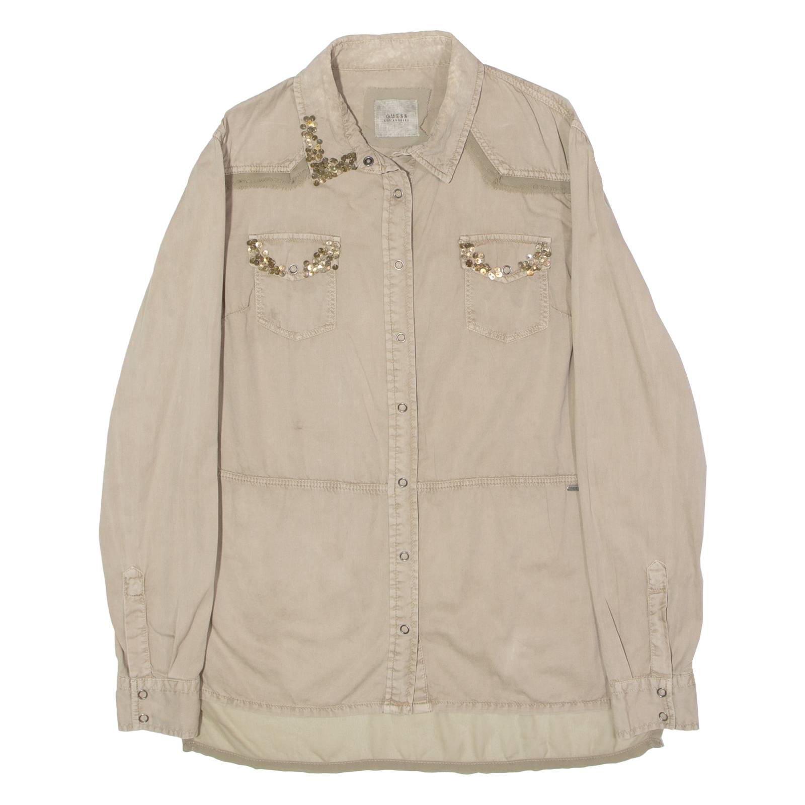 GUESS Womens Plain Shirt Beige Long Sleeve L