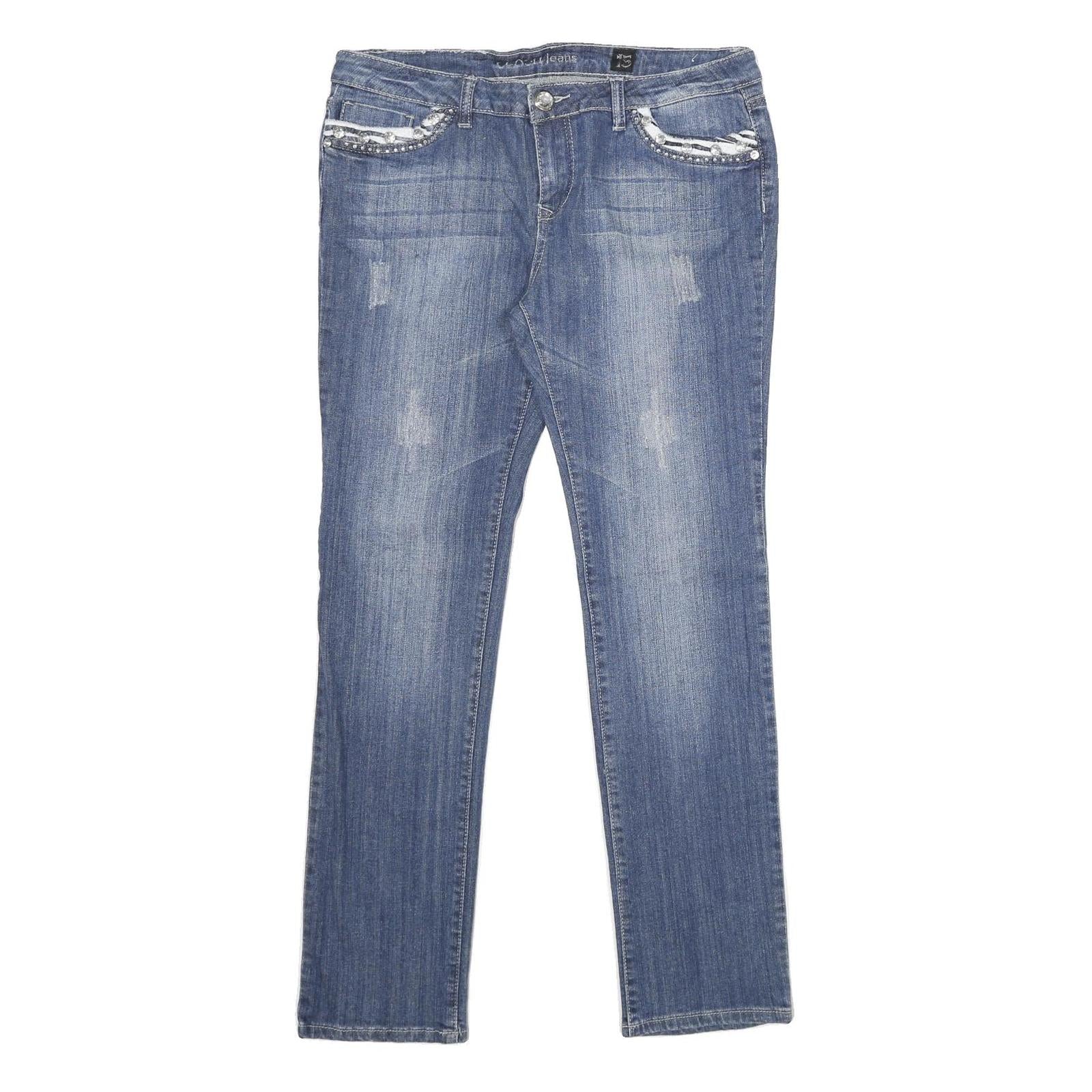 CLASH Womens Jeans Blue Relaxed Straight Denim Medium W32 L32 Embellished