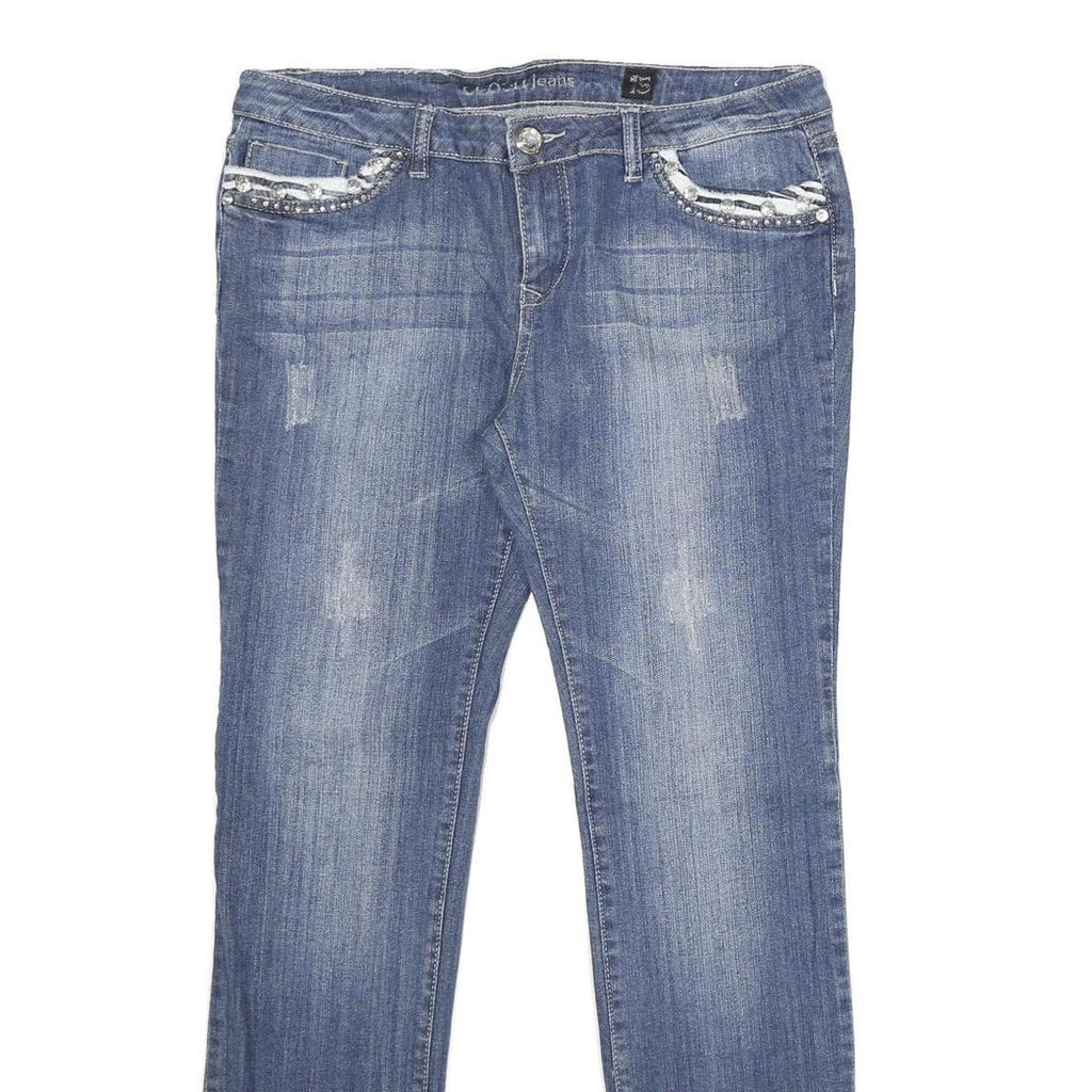 CLASH Womens Jeans Blue Relaxed Straight Denim Medium W32 L32 Embellished