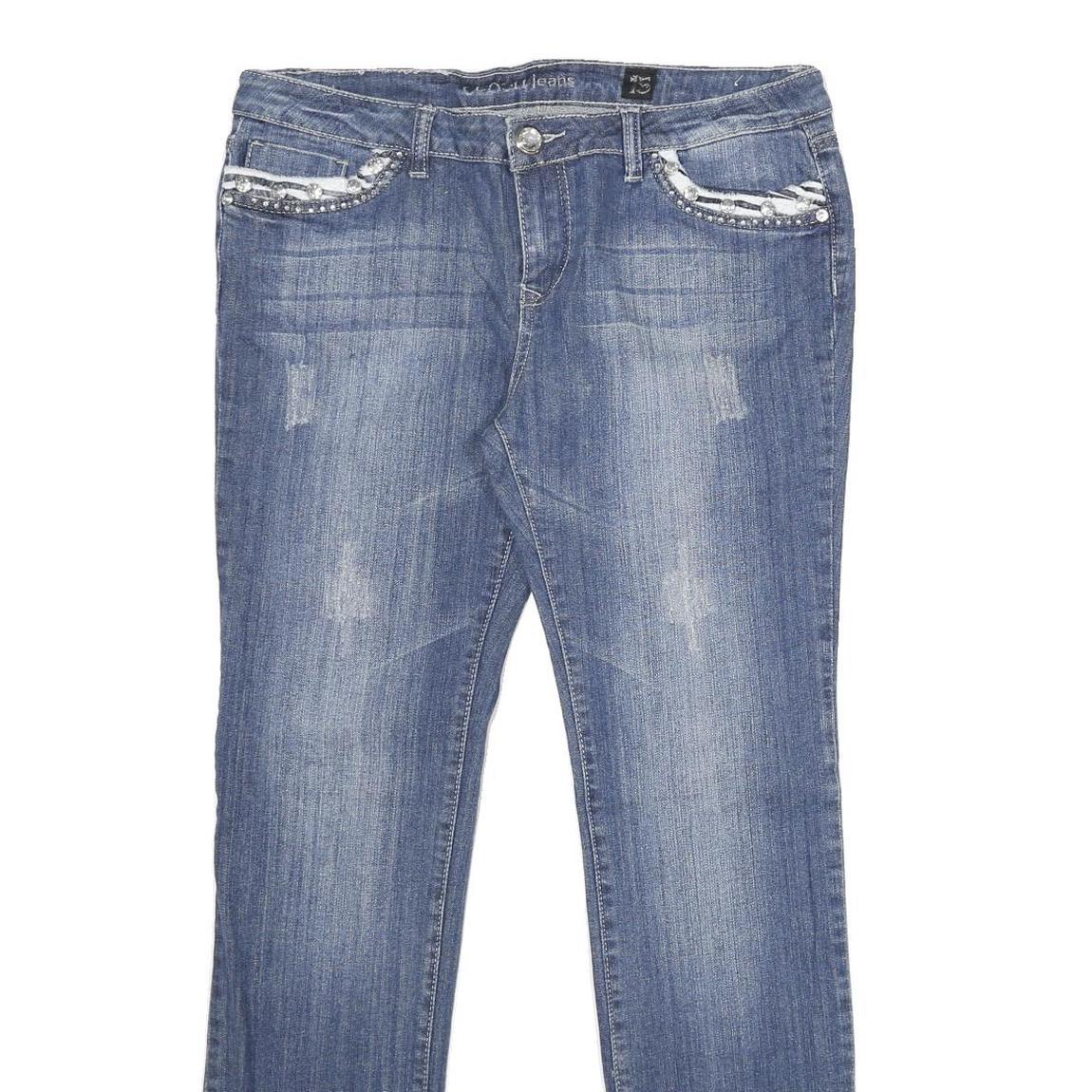 CLASH Womens Jeans Blue Relaxed Straight Denim Medium W32 L32 Embellished