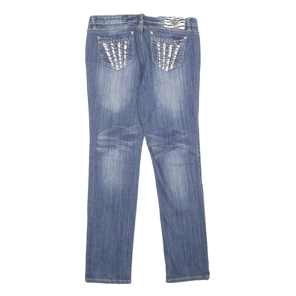 CLASH Womens Jeans Blue Relaxed Straight Denim Medium W32 L32 Embellished