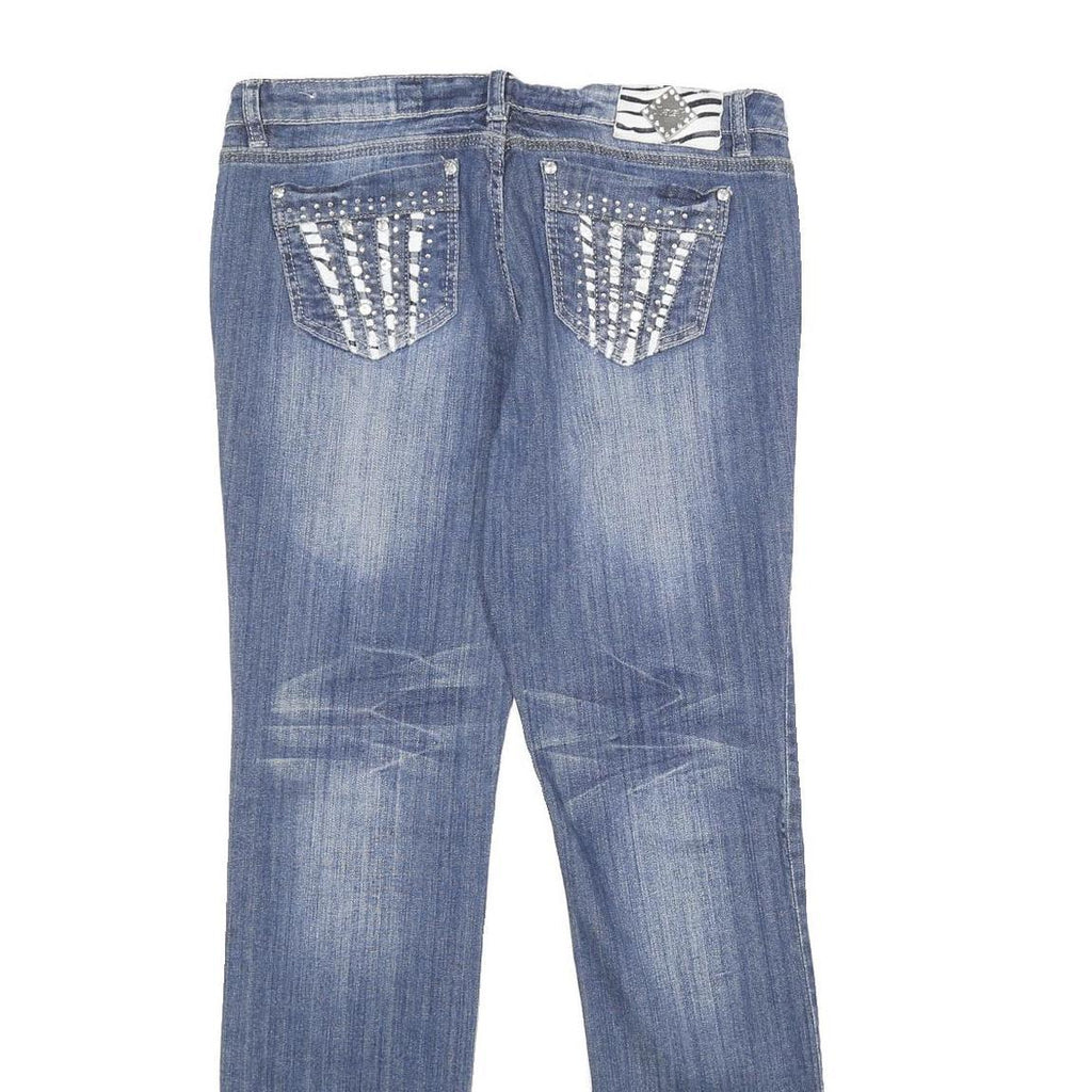 CLASH Womens Jeans Blue Relaxed Straight Denim Medium W32 L32 Embellished