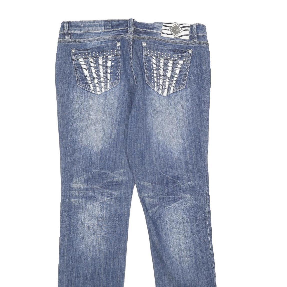 CLASH Womens Jeans Blue Relaxed Straight Denim Medium W32 L32 Embellished